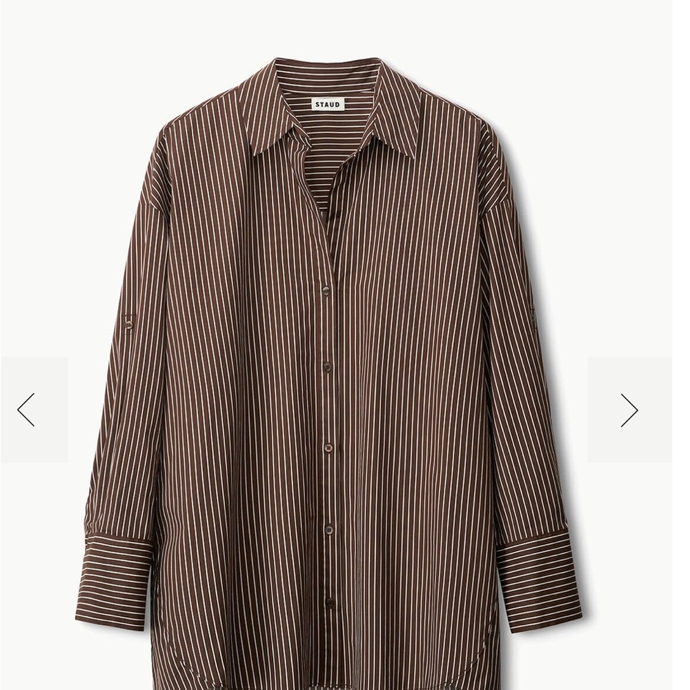 STAUD Brown Button Down Shirt with Pinstripes
